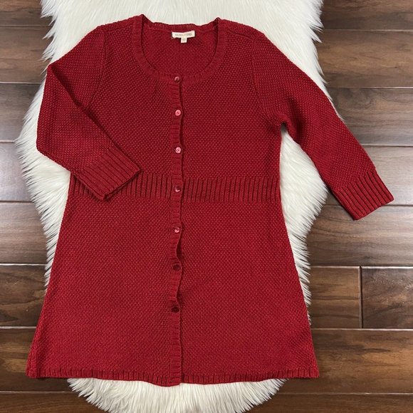 Eileen Fisher Women's Size‎ XS Red 100% Hemp Button Long Cardigan Sweater - Picture 1 of 8